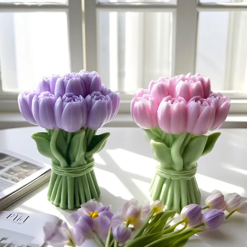 Silicone mold for tulip flowers, LAQTA brand, showing detailed tulip petal and stem designs for crafting or baking.