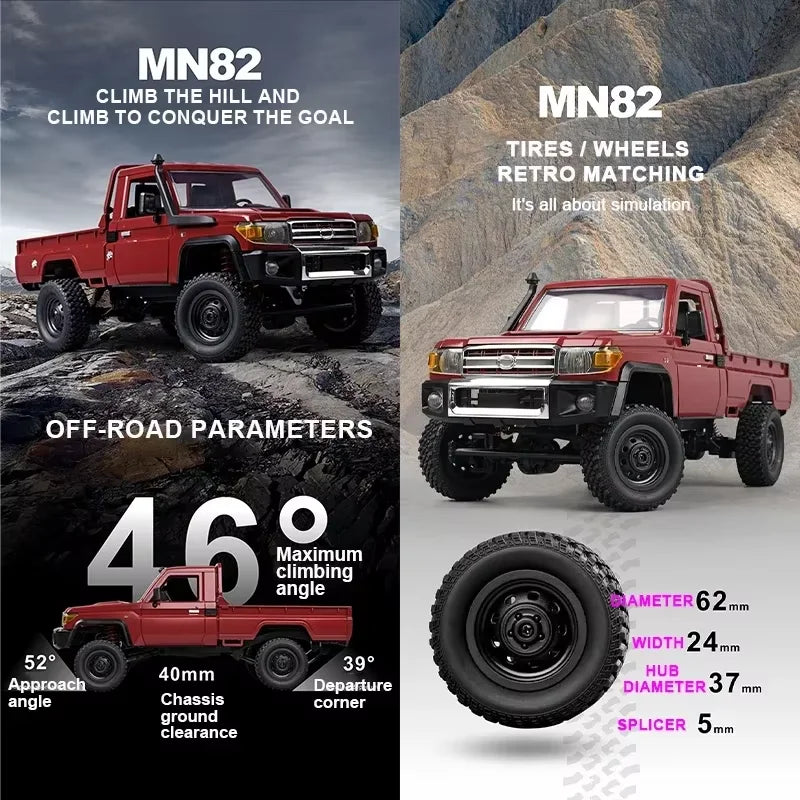 LAQTA 4WD off-road pickup truck with rugged design, large tires, and detailed exterior for outdoor adventure and off-road driving.