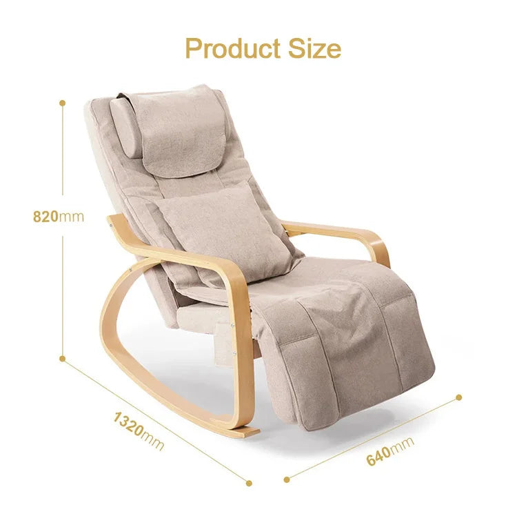 LAQTA electric rocking massage chair with padded upholstery and built-in controls for relaxing massage sessions.