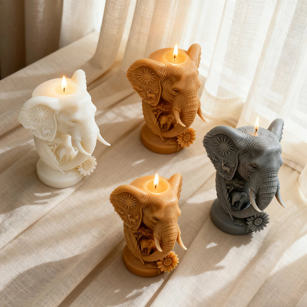Creative Art Elephant Head Candle Mold by LAQTA, showing a detailed silicone mold with elephant head shape for candle making.