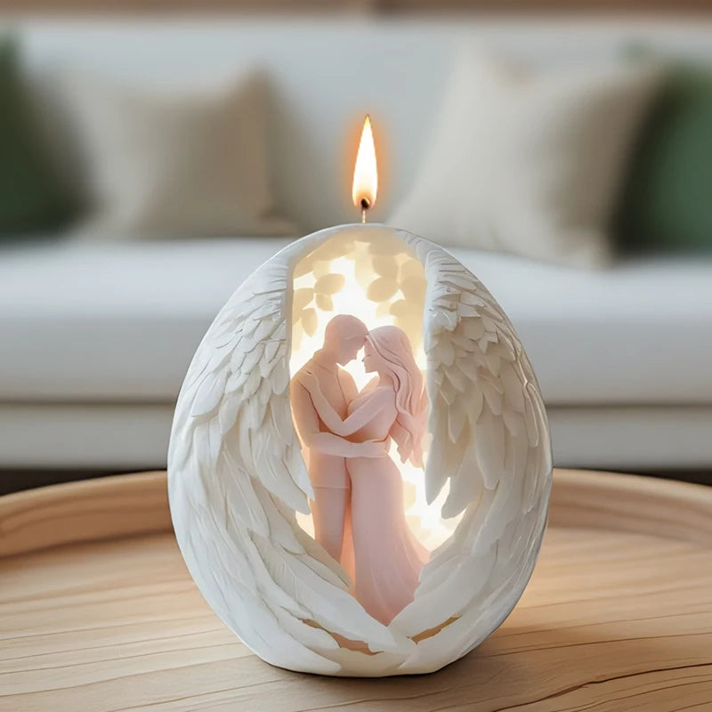 LAQTA angel candle mold showing a detailed angel shape ready for candle making, made of flexible silicone material.