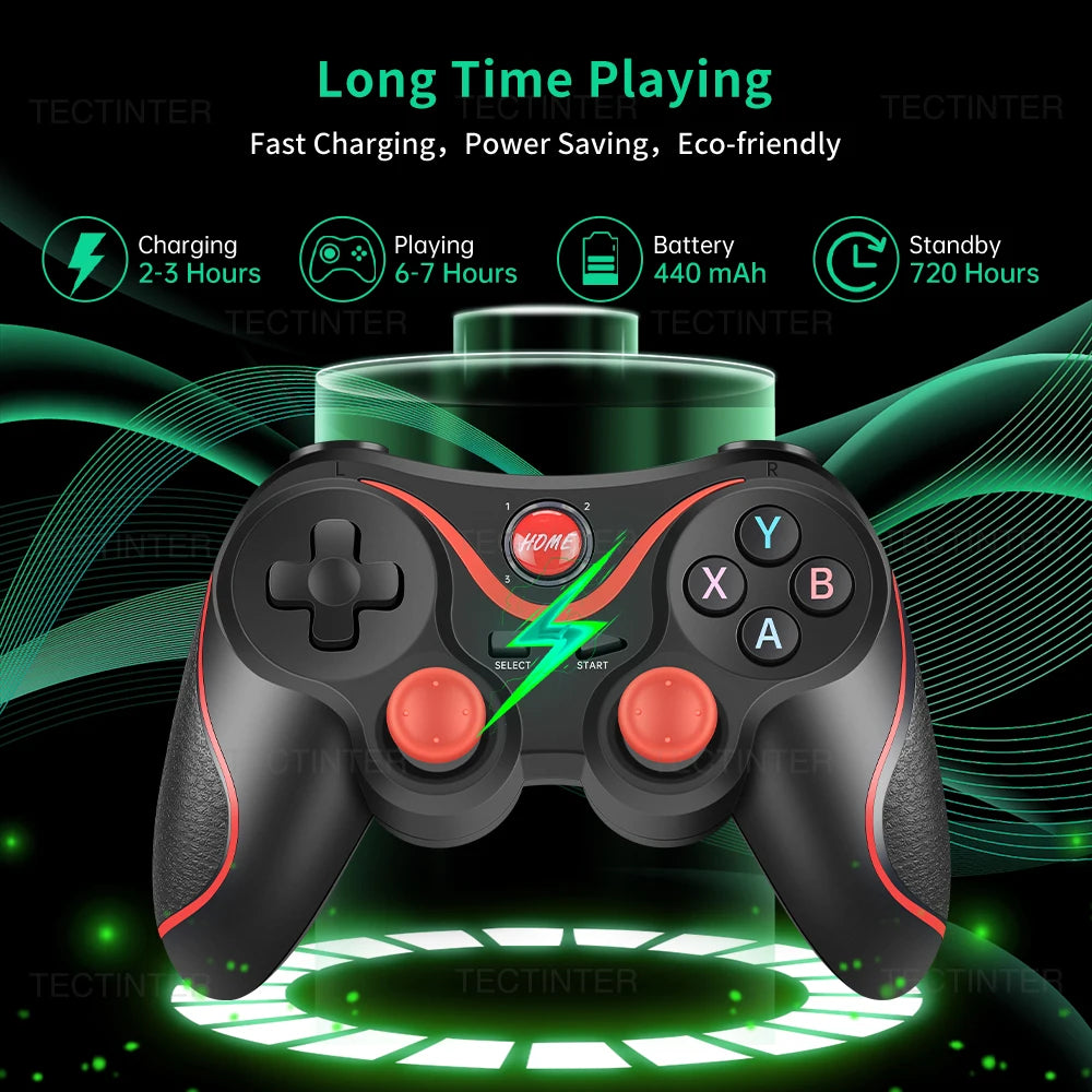 LAQTA Terios T3 X3 Wireless Joystick shown with ergonomic design and multiple control buttons for gaming use.
