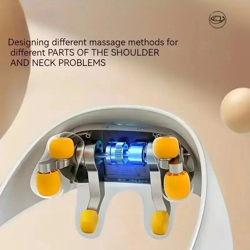LAQTA neck massager shown with ergonomic design and flexible straps for relaxing cervical massage.