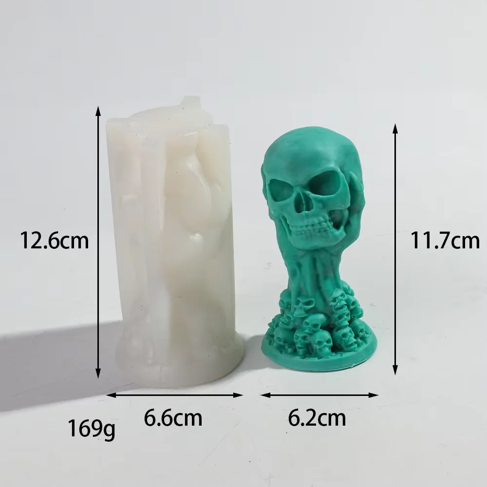 LAQTA Rose Relief Skull Candle Silicone Mold showing detailed skull shape with rose relief pattern for candle casting.