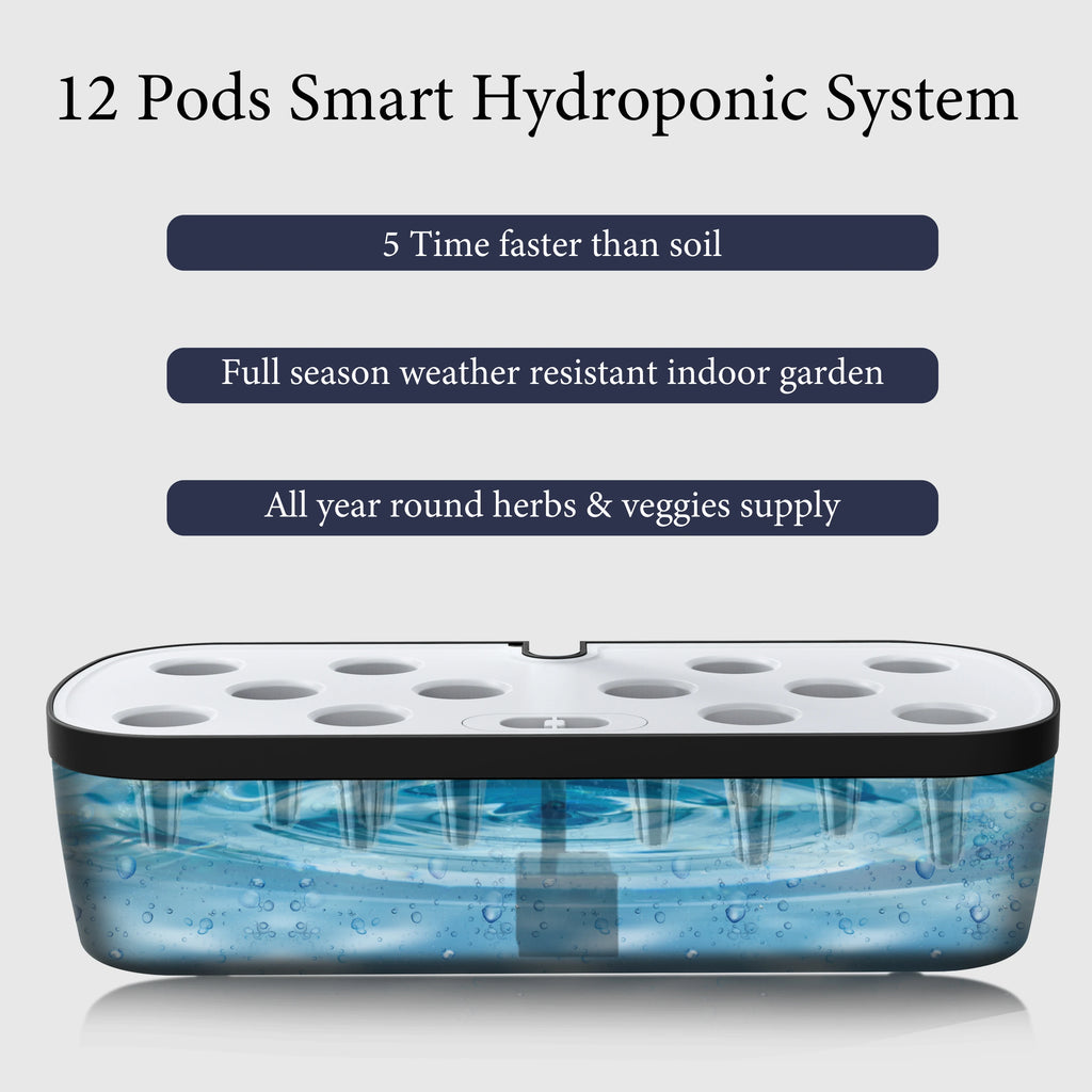LAQTA 12 Pods Hydroponics Growing System with nutrient-rich pods for indoor vegetable and herb cultivation.