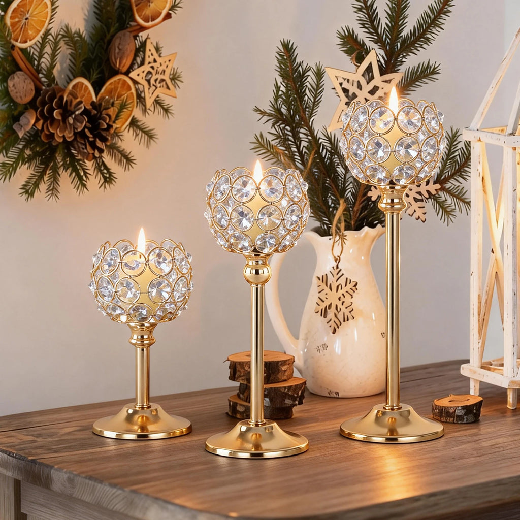Elegant gold and silver metal glass candle by LAQTA with intricate design, perfect for decorative home lighting.