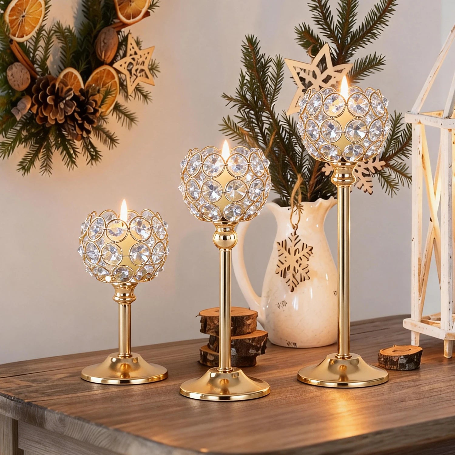 Elegant gold and silver metal glass candle by LAQTA with intricate design, perfect for decorative home lighting.