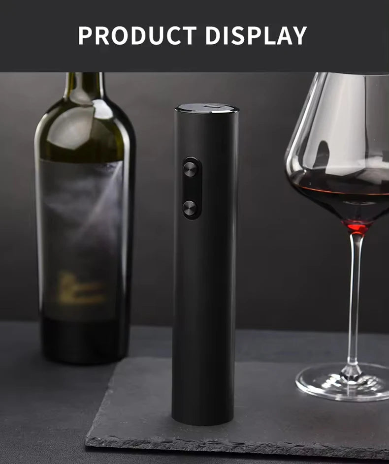 LAQTA electric wine bottle opener automatic device with open bottle and foil cutter in use.