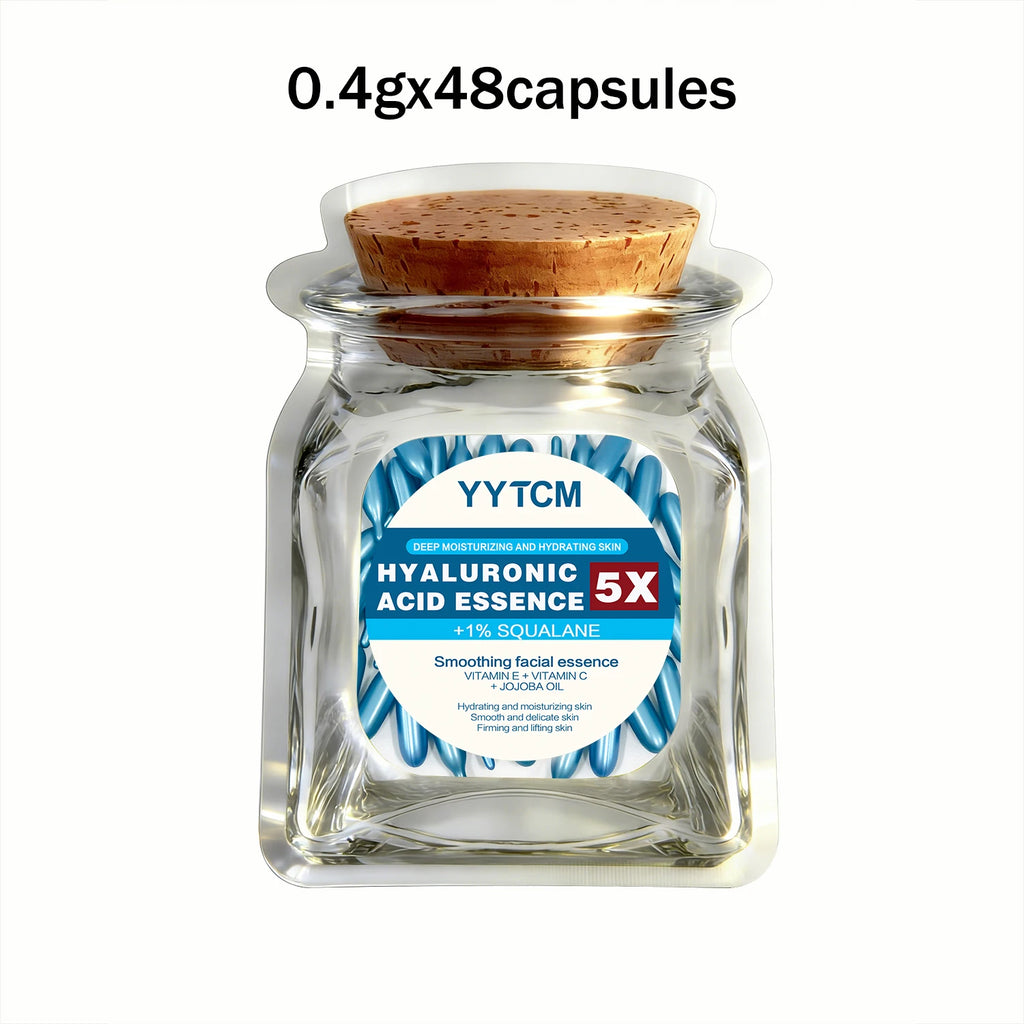 LAQTA Hyaluronic Acid Deep Moisturizing Capsule, close-up of the skincare capsule in a sleek container, highlighting its hydration properties.
