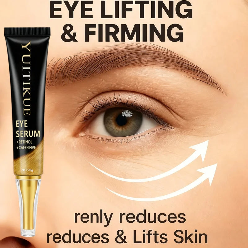 LAQTA caffeine eye cream jar showcasing smooth, creamy texture with key ingredients visible around the container.