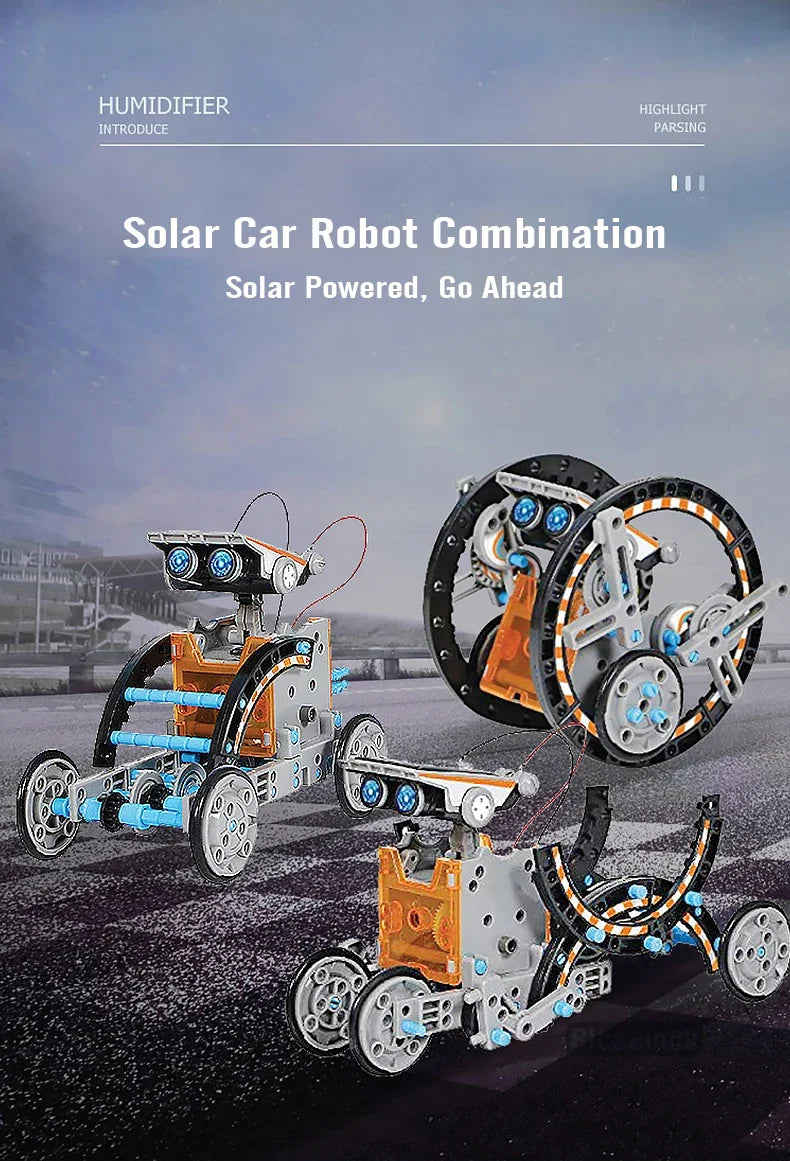 LAQTA 12-in-1 science experiment solar robot toy showing a colorful DIY solar-powered robot ready for construction and play.
