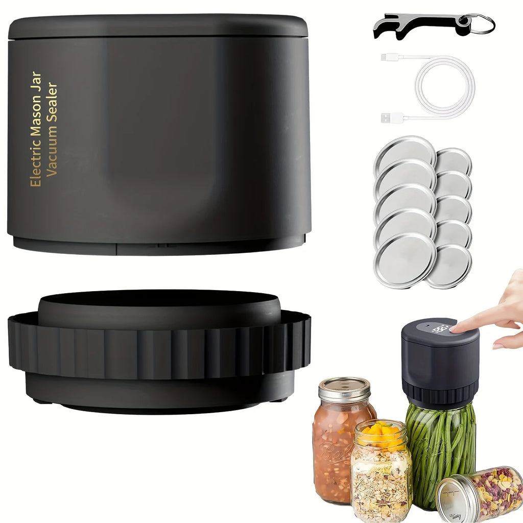 Semi-automatic can sealer by LAQTA, showing the metal machine with handle and sealing mechanism for cans.