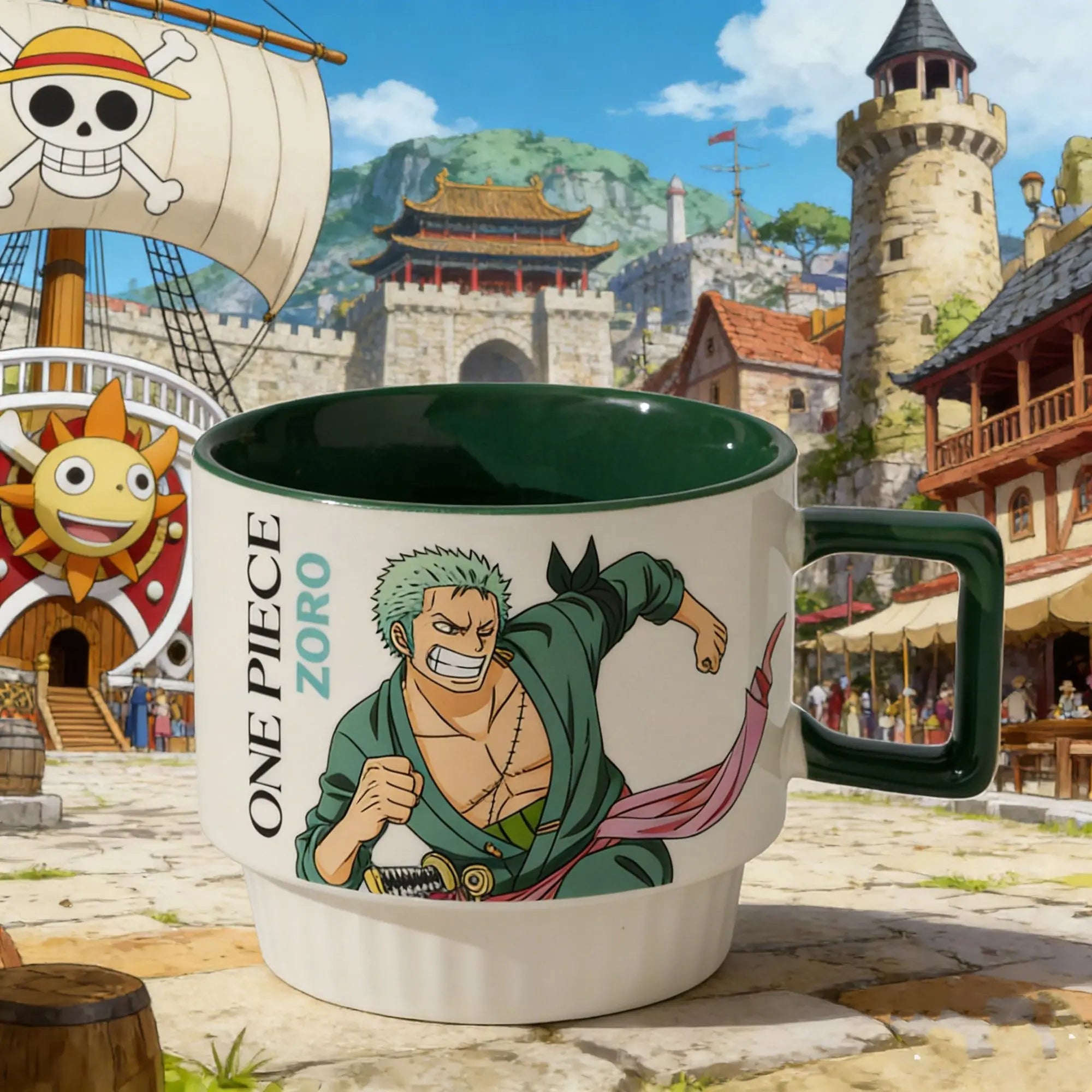LAQTA Luffy, Zoro, and Chopper anime figures arranged together, featuring detailed character designs from One Piece series.