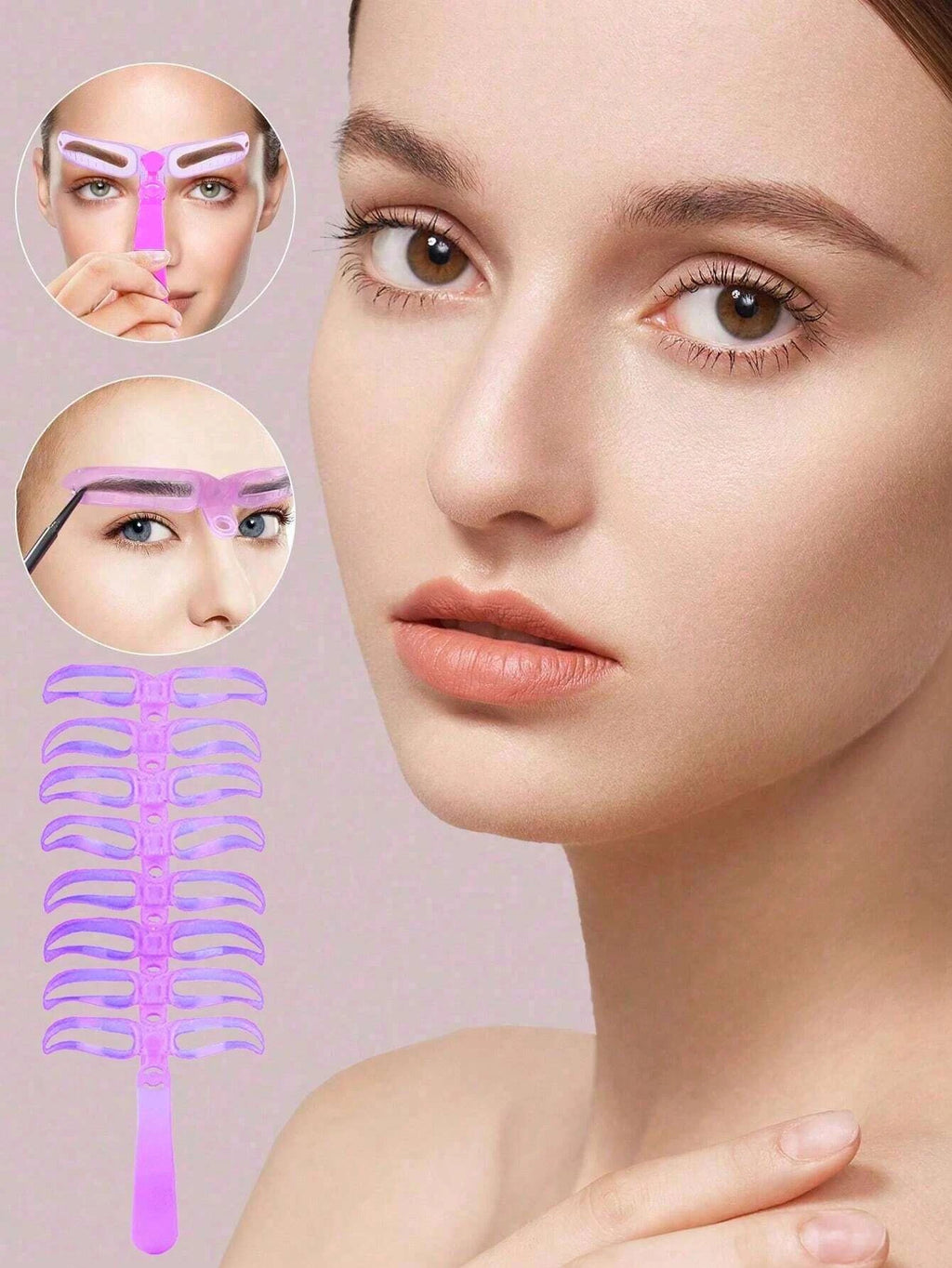 Set of 8 reusable eyebrow stencils by LAQTA, featuring various shapes for precise and easy eyebrow shaping and styling.