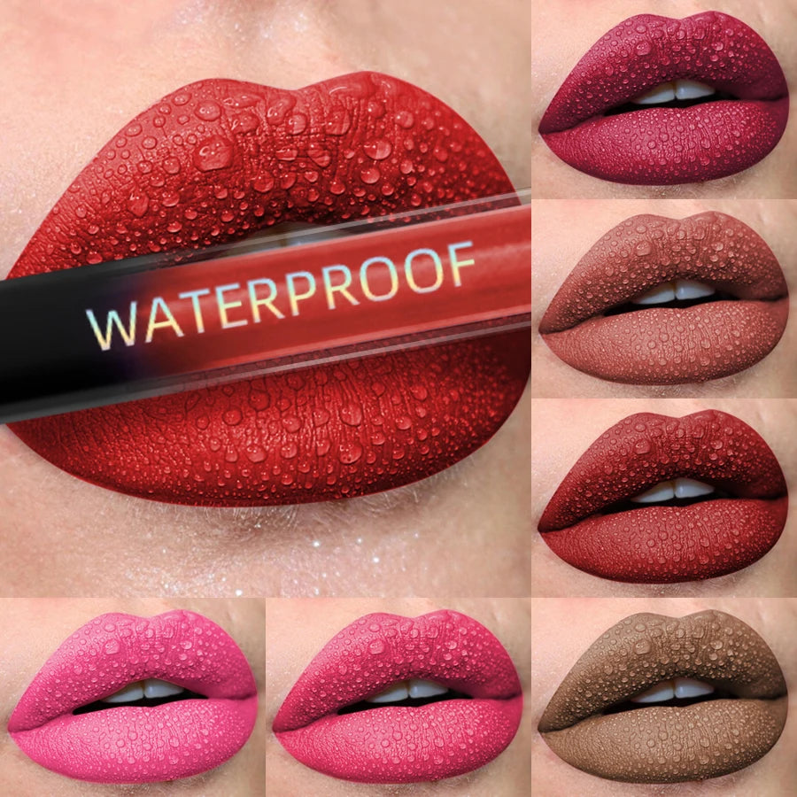 LAQTA matte velvet lip gloss in a sleek tube, showcasing smooth, rich matte finish and vibrant color for lips.