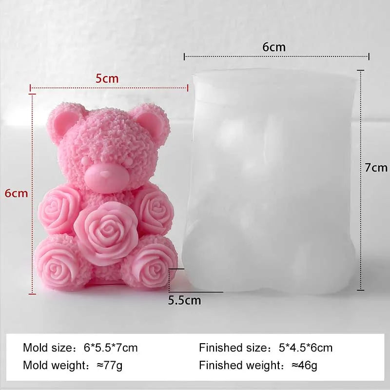 LAQTA Love Rose Bear silicone candle mold with detailed rose design, ideal for crafting romantic candles and decorations.