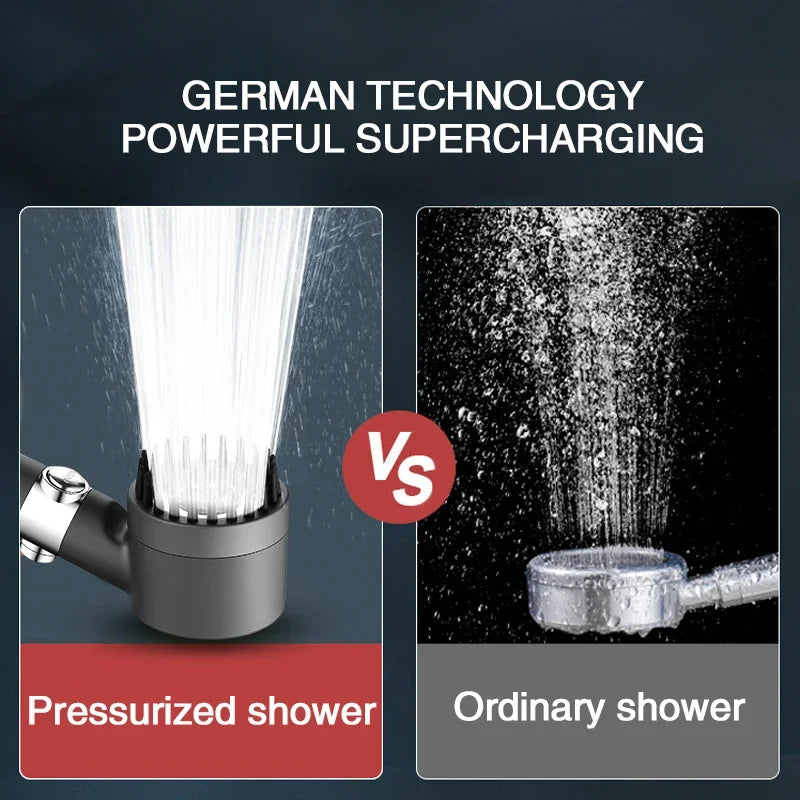 LAQTA high pressurized filter shower head showing sleek chrome finish and multiple spray settings for a refreshing shower experience.