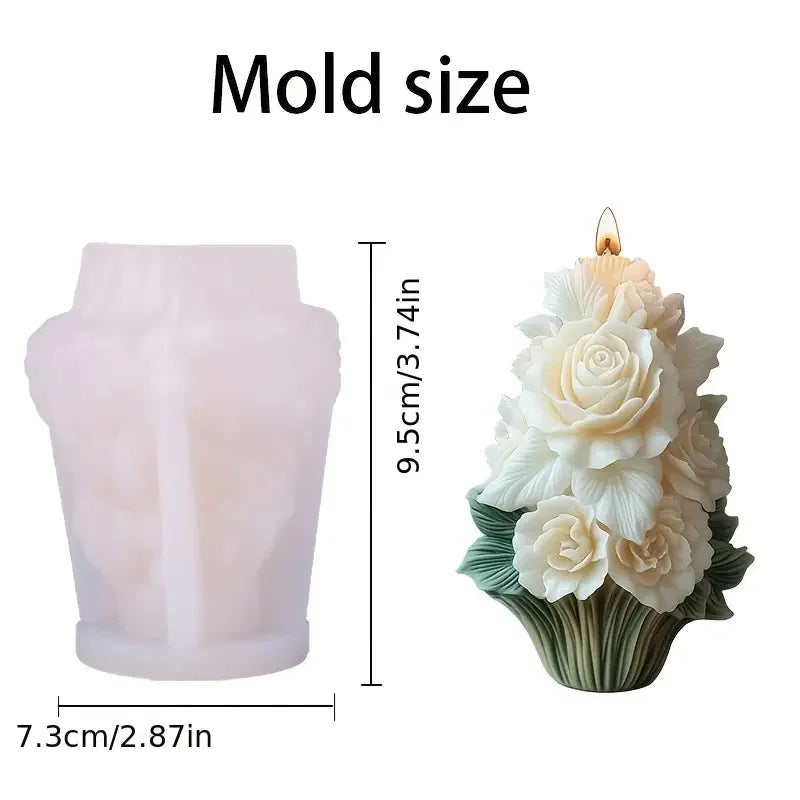 LAQTA Rose Tree Candle Mold showing detailed floral design for handmade candles with intricate petal and leaf patterns.