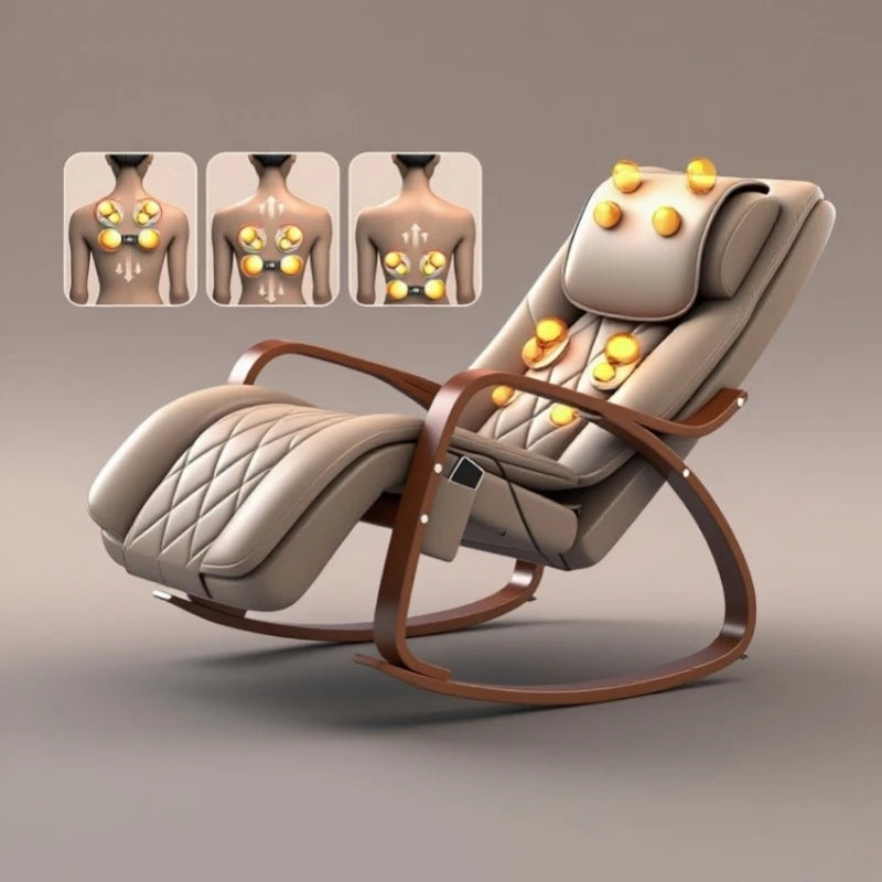 LAQTA ergonomic massage rocker recliner chair with padded upholstery and adjustable backrest, designed for comfort and relaxation.