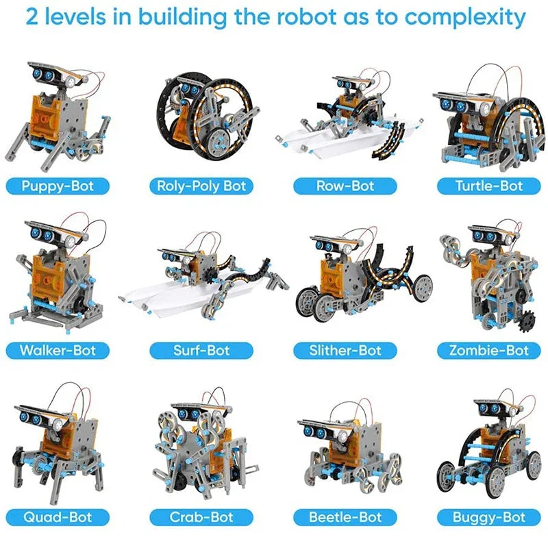 LAQTA 12-in-1 science experiment solar robot toy with colorful components and solar panel for DIY educational STEM activities