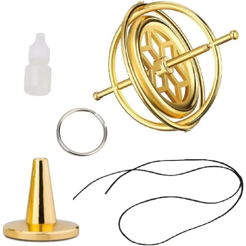 LAQTA Metal Anti-Gravity Spinning toy with sleek metallic finish, showcasing its spinning motion on a smooth surface.
