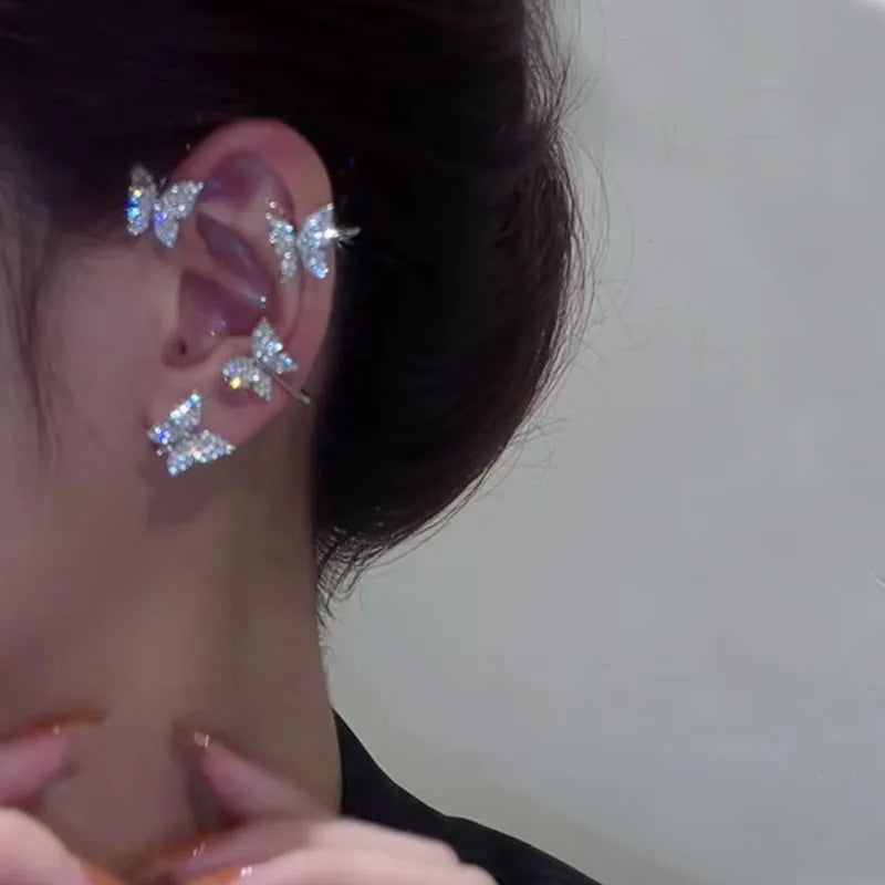LAQTA Korean style butterfly ear clips featuring delicate butterfly design and silver-tone finish, perfect for elegant ear adornment.