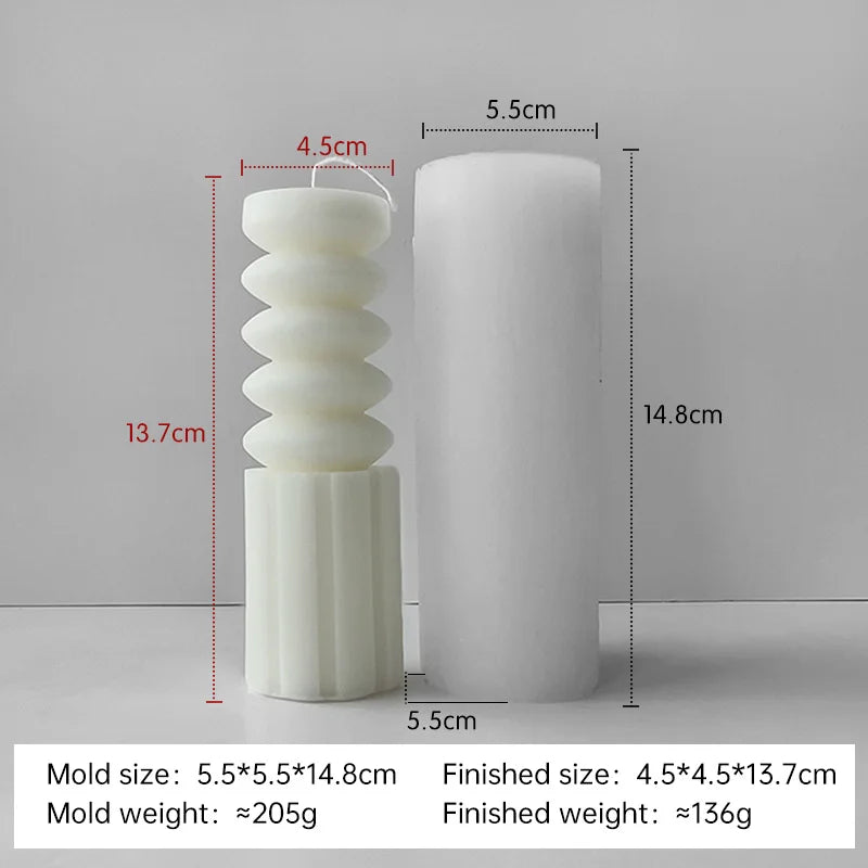 Striped cylinder aroma candle silicone mold by LAQTA, showing the flexible mold with striped pattern for making candles.
