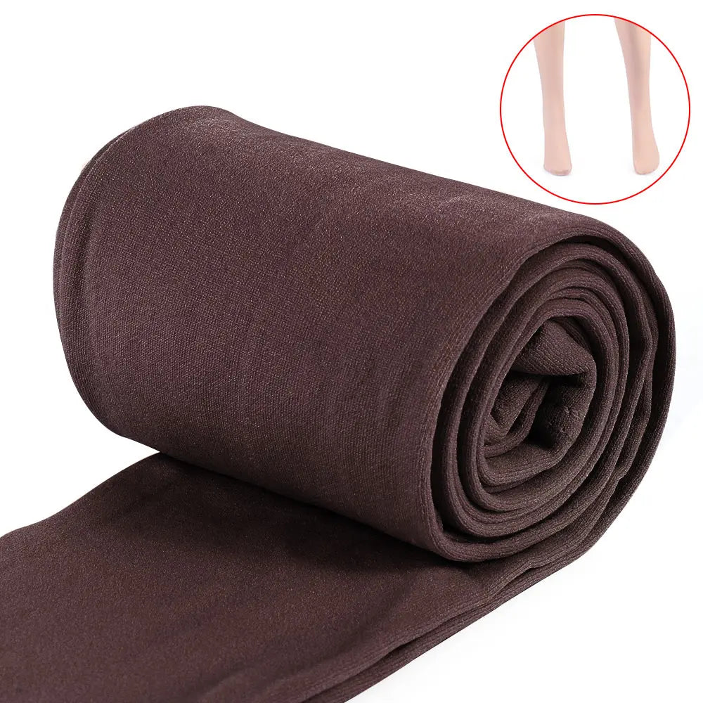 LAQTA fluff-lined stretch pantyhose shown on a model, featuring soft, cozy lining and a sleek, stretchy fit for comfort.