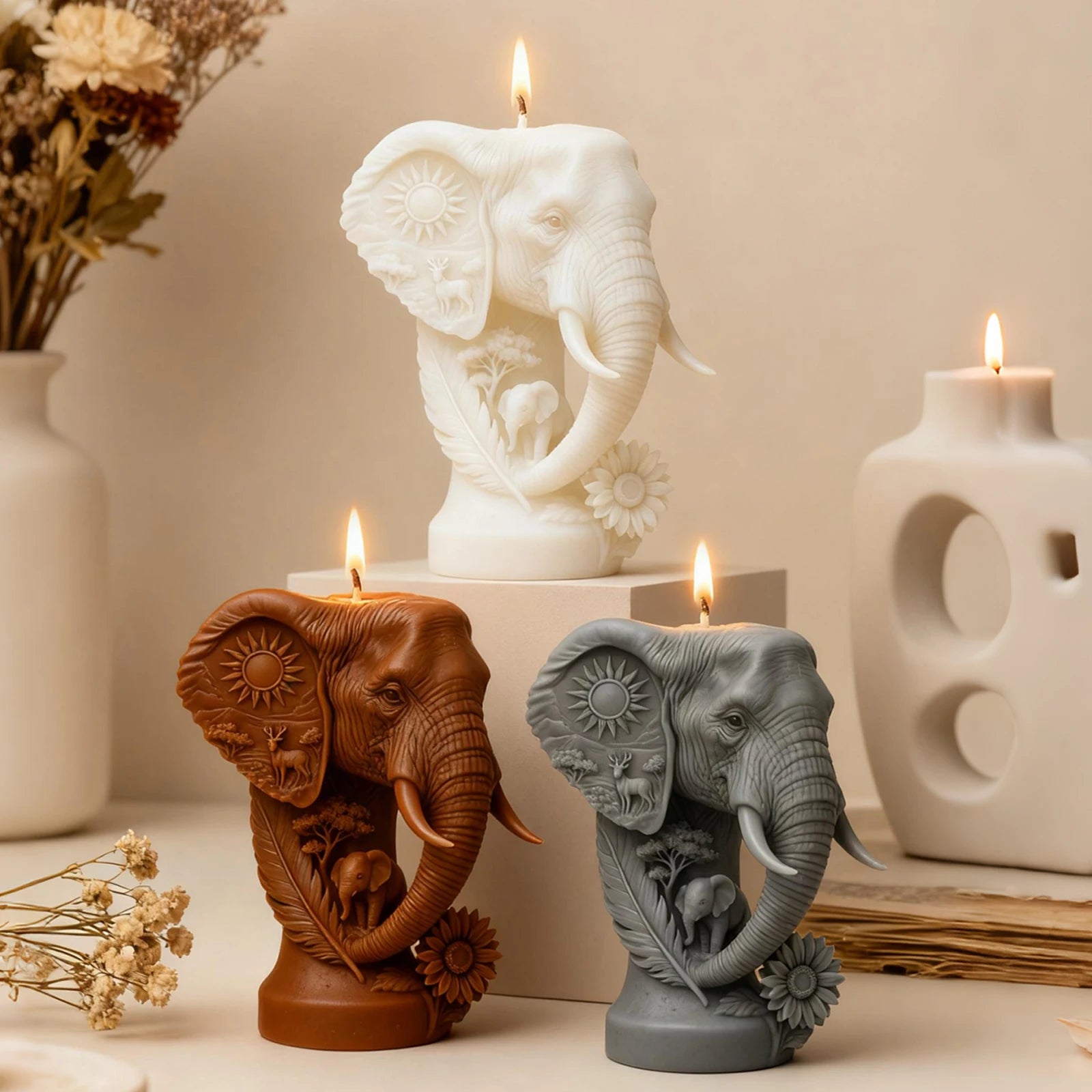 LAQTA creative art elephant head candle mold showing detailed silicone mold for making decorative elephant-shaped candles