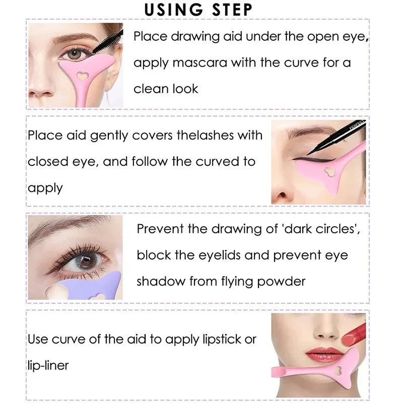 LAQTA multi-functional eyeliner stencil with wing tips, showing various shapes for precise eye makeup application.