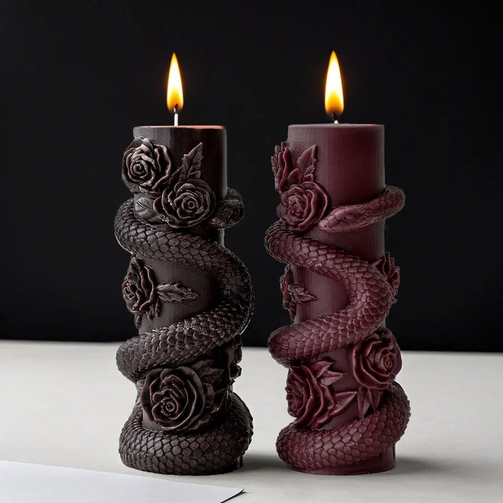 LAQTA Relief Snake Pillar Candle Mold showing detailed snake-shaped cavity for creating decorative pillar candles.