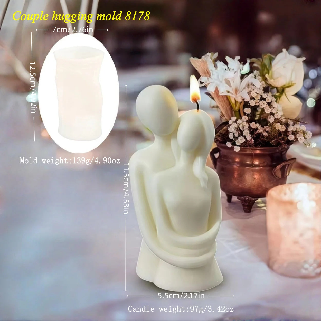 LAQTA couple aromatherapy candle silicone mold with detailed heart and flower designs for handmade candles.