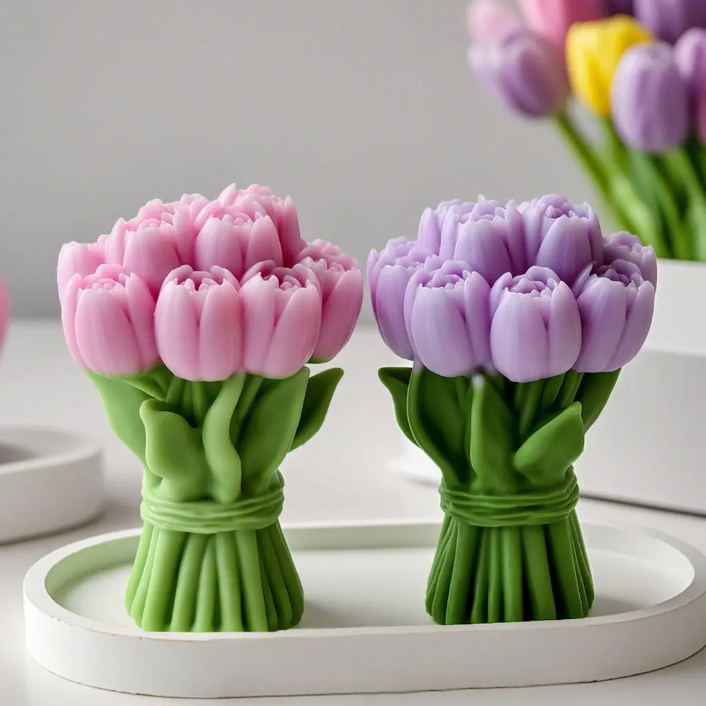 LAQTA Valentine's Day tulip bouquet silicone mold showing detailed tulip flower shapes for cake decorating and crafting.