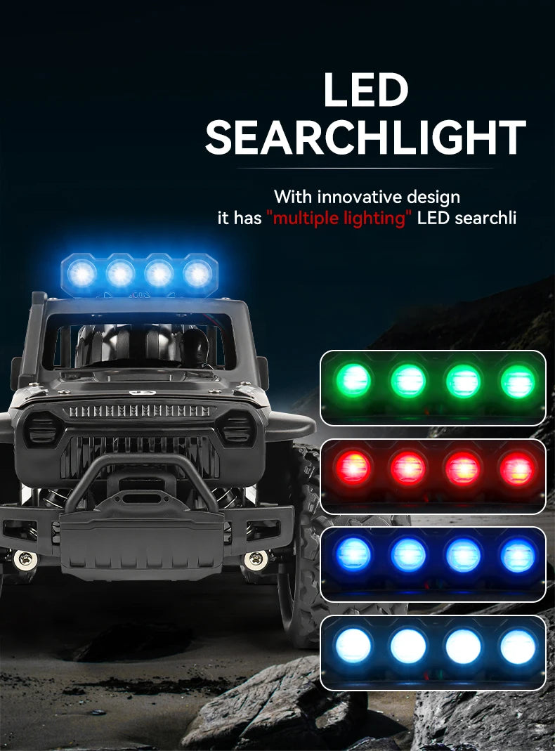 LAQTA 2.4GHz Remote Control Jeep toy with detailed exterior and large wheels for off-road fun in outdoor environments