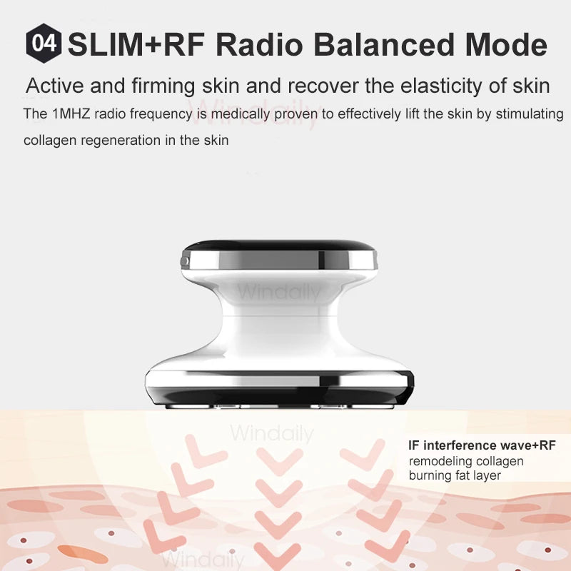 LAQTA EMS and RF radio frequency body slimming machine with control panel and applicators for fat reduction and skin tightening.