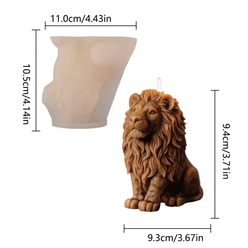 3D lion relief candle mold by LAQTA showing detailed lion face design in silicone material for candle making.