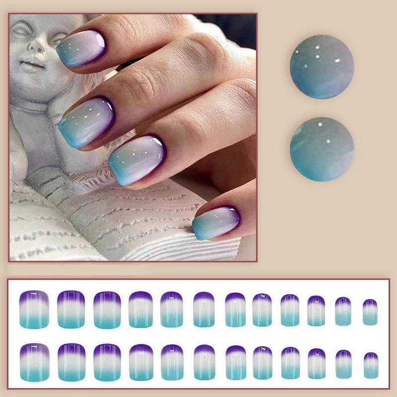 LAQTA short square fake nails with a natural pink and white French tip design, neatly arranged on a white background.