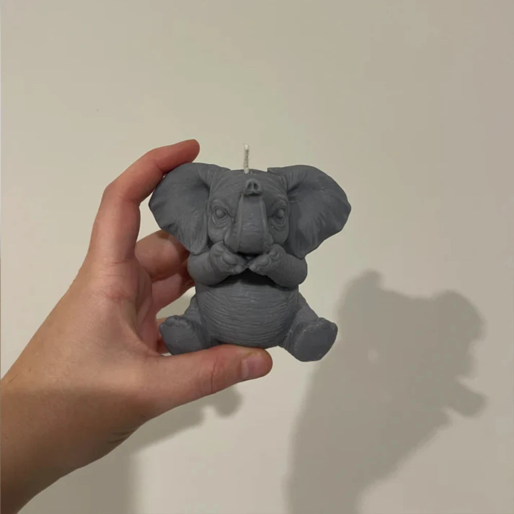 3D elephant silicone candle mold by LAQTA, showing the detailed elephant shape with smooth silicone surface.