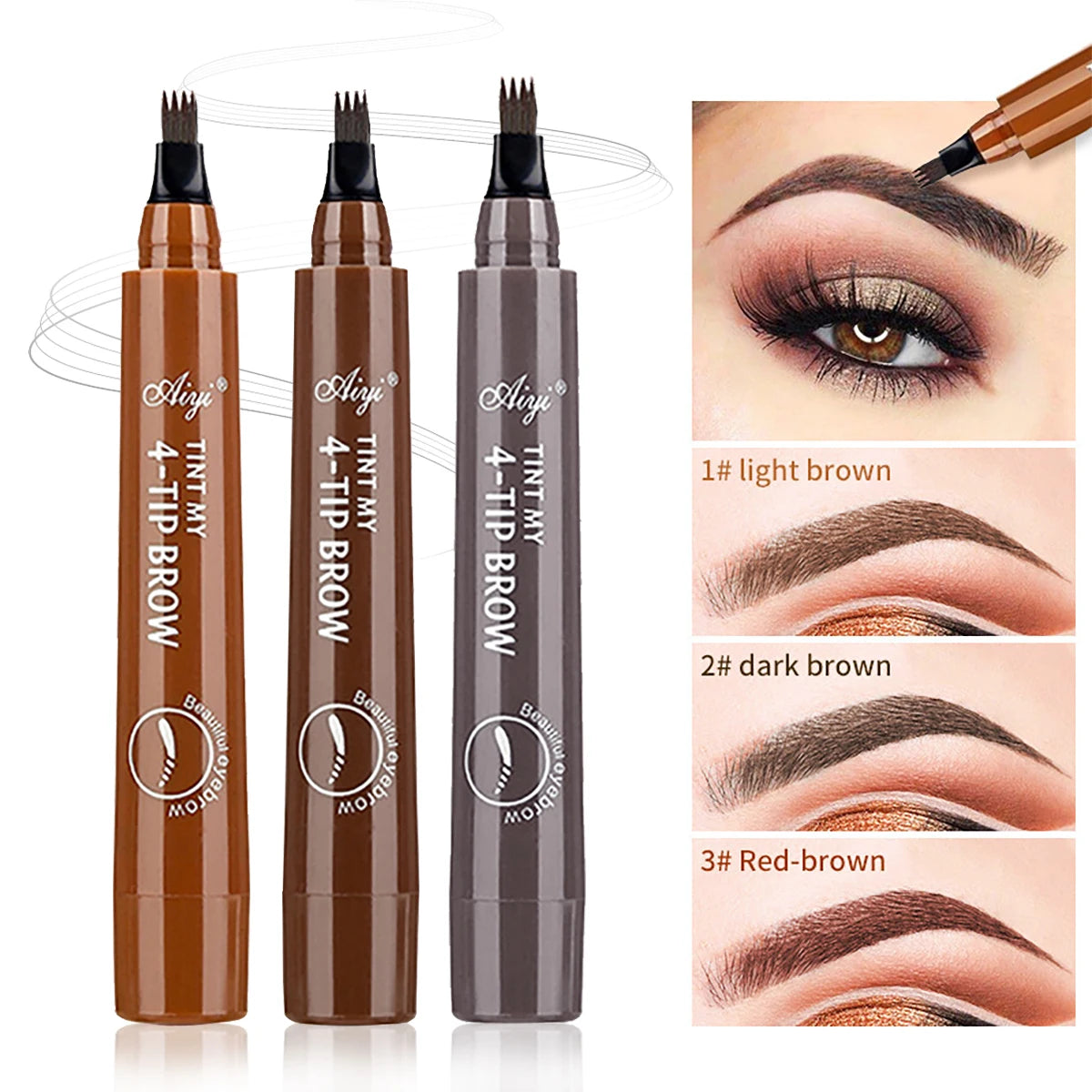 LAQTA four-pronged eyebrow pencil with twist-up design and spoolie brush for precise, natural-looking eyebrows.