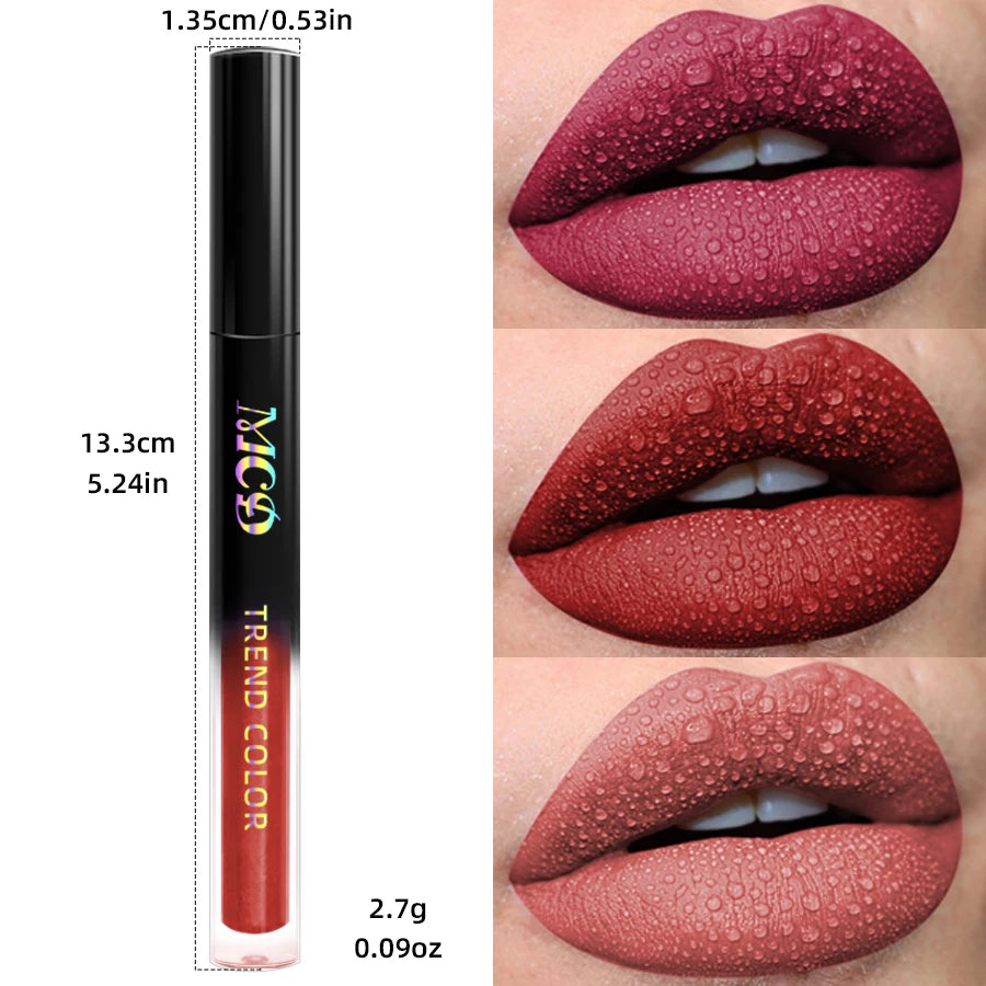LAQTA matte velvet lip gloss tube with applicator, showcasing smooth, rich-colored lip gloss in sleek packaging