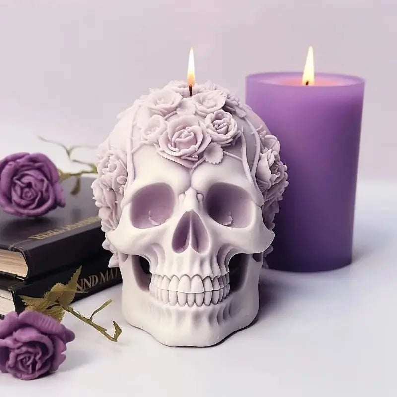 LAQTA 3D rose skull flower silicone candle mold showing detailed mold with floral and skull design for homemade candles.