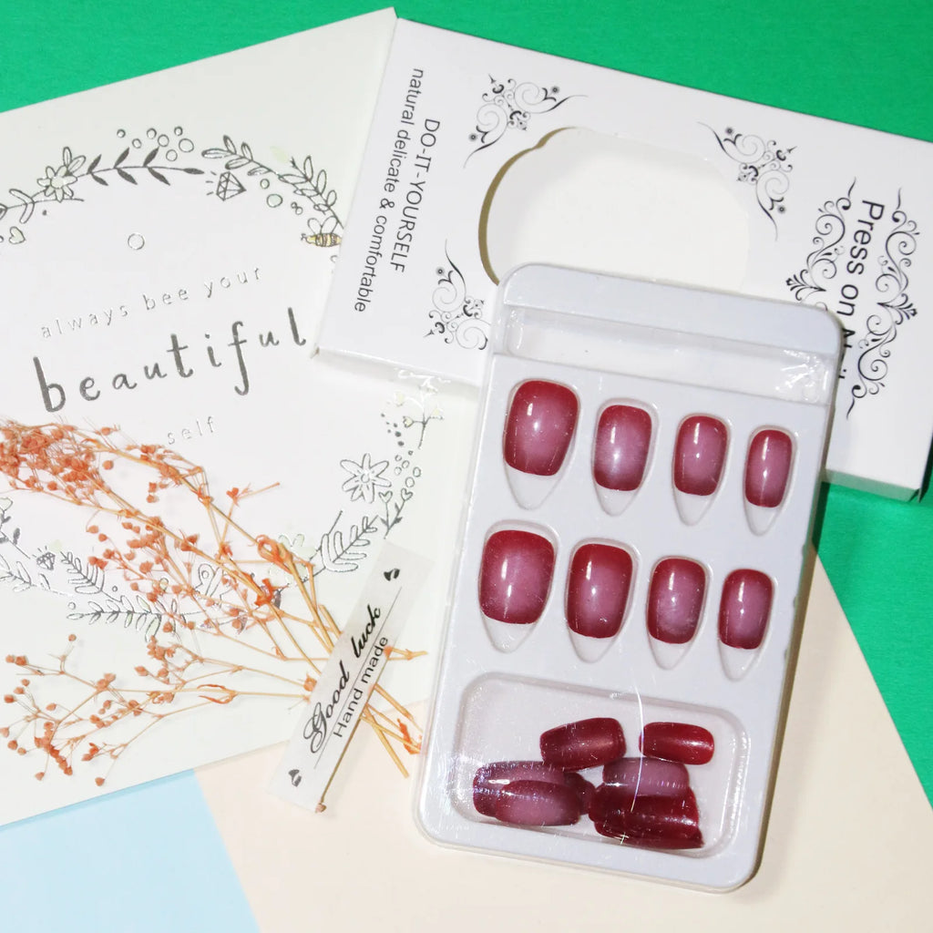 Set of 24 short square-shaped acrylic nails by LAQTA, showcasing a variety of natural and stylish nail designs.