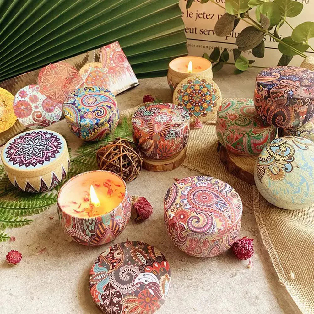 Dried smokeless aromatherapy candles by LAQTA, featuring natural dried botanicals and a sleek candle holder for calming ambiance.