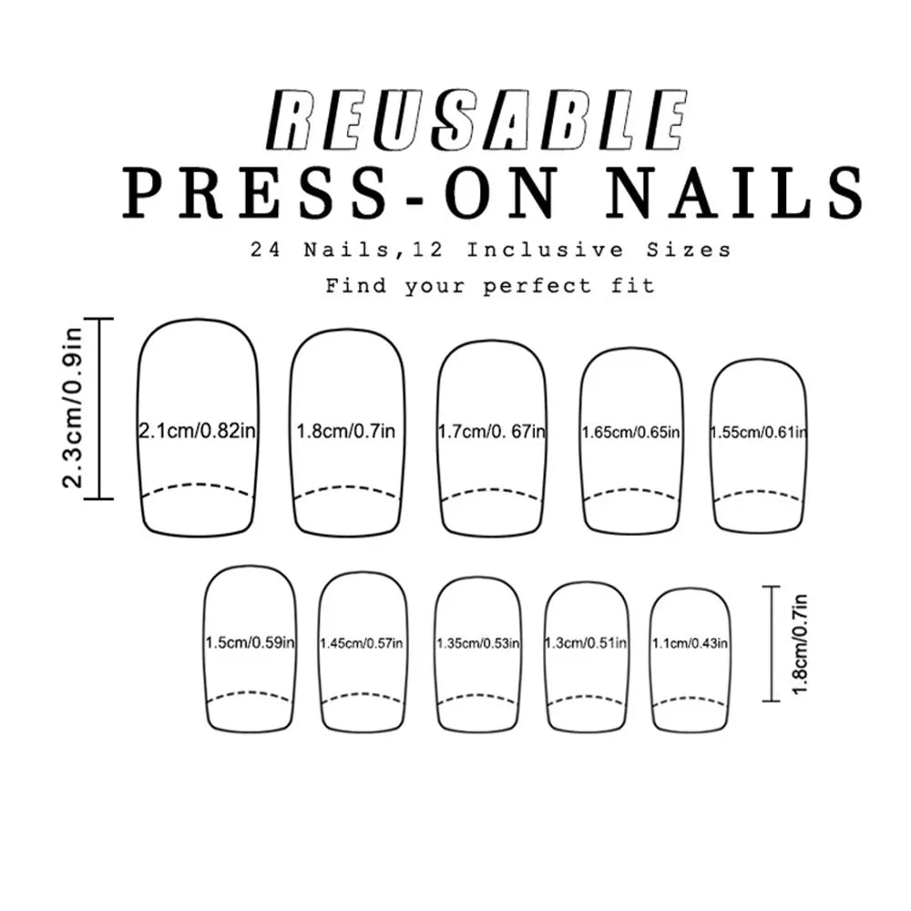 Short square fake nails by LAQTA, with a sleek design, displayed on a neutral background.