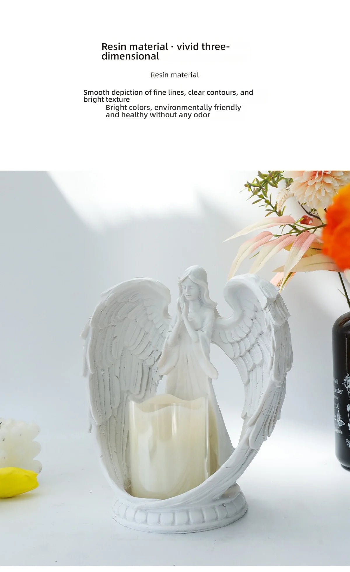 White Angel Candle Holder by LAQTA featuring a detailed angel design and a smooth, elegant finish for decorative use.