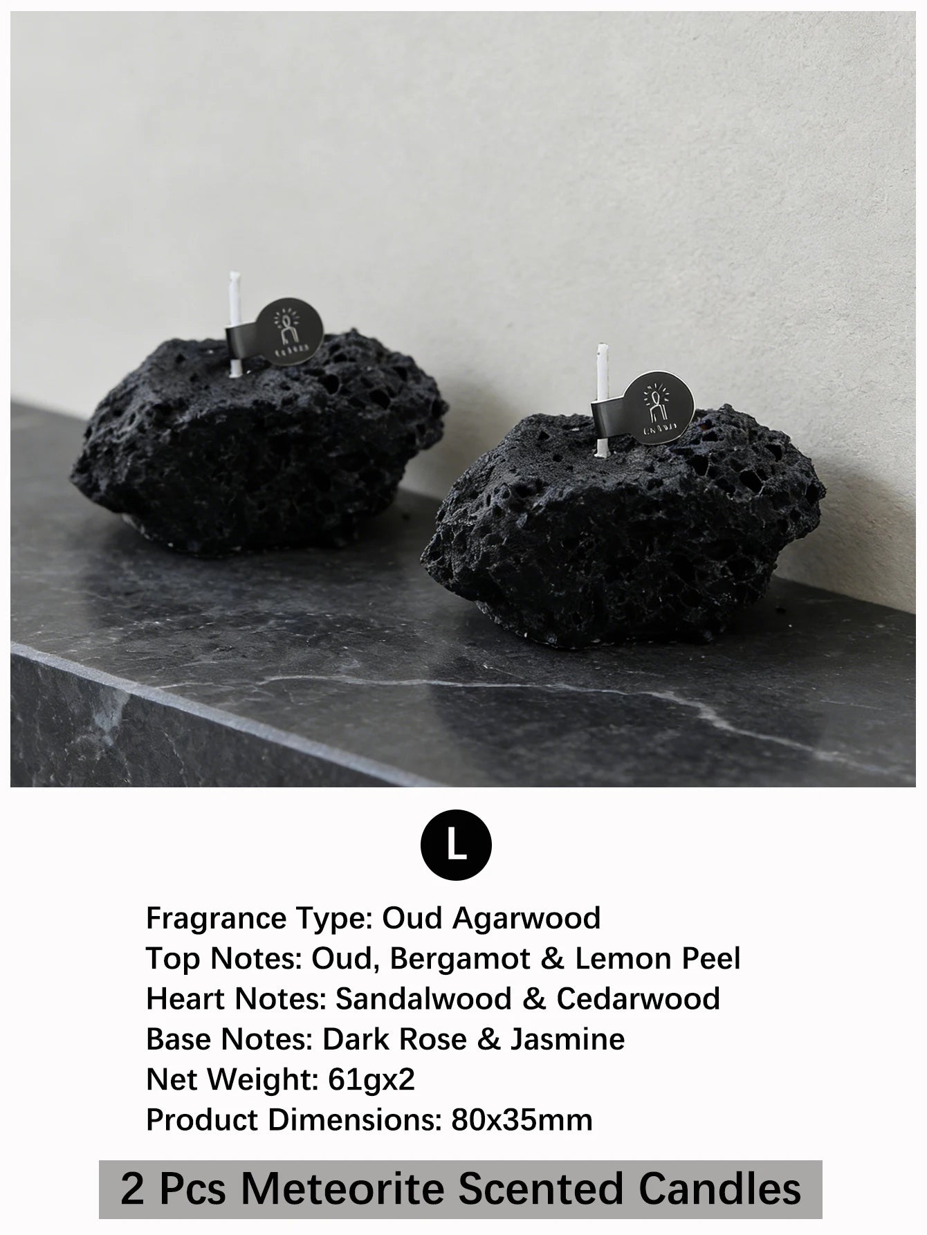 LAQTA Meteorite scented candle in a sleek container, showcasing its textured surface and elegant design for ambient lighting.