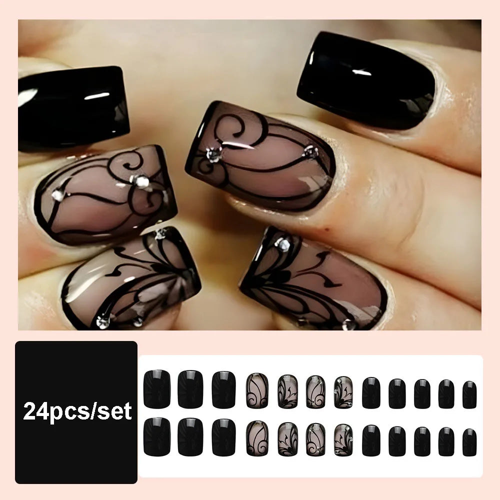 Set of 24 short square-shaped LAQTA nails with a natural finish for stylish nail art and manicure designs.