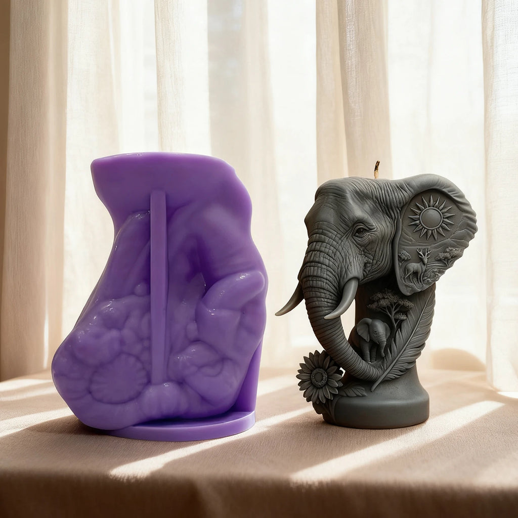 Creative Art Elephant Head Candle Mold by LAQTA showcasing a detailed elephant-shaped wax mold for crafting candles.