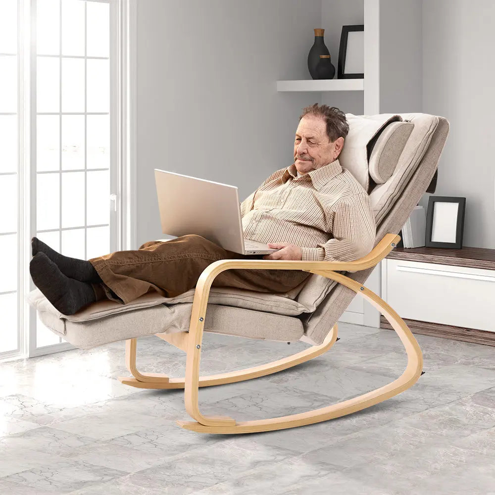 LAQTA electric rocking massage chair with plush cushioning and modern design, perfect for relaxing at home.