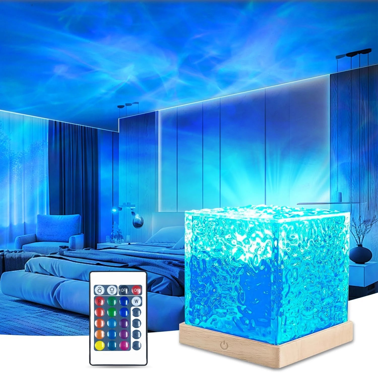 LAQTA Dynamic Rotating LED Night Light displaying colorful, changing light effects in a dark room.